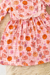 Pumpkin printed on pink dress w/ bell sleeves. DRG62728 Jean