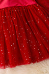 DRG42234 AMY: Shimmery red dress with fancy velvety fabric.