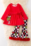 OFG42871 WEN: Red Character tunic & checkered bell bottoms.