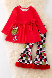  OFG42871 WEN: Red Character tunic & checkered bell bottoms.