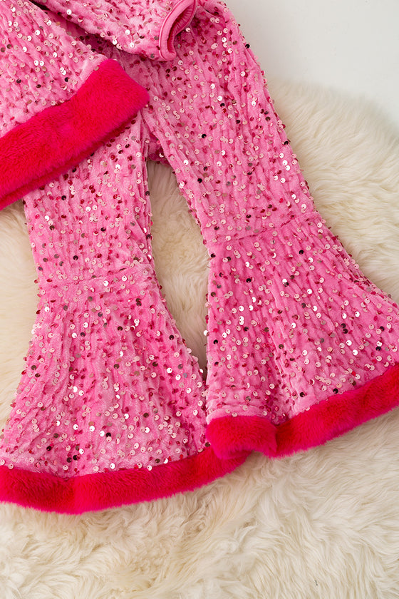 Christmas character application on pink sequins top and bell bottoms. OFG42792 AMY