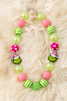  Multi-printed Pink tone- Christmas bubble necklace with pendant. 3PCS/$15.00 ACG52603 S