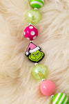 Multi-printed Pink tone- Christmas bubble necklace with pendant. 3PCS/$15.00 ACG52603 S