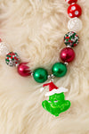 Multi-printed Christmas bubble necklace with pendant. 3PCS/$15.00 ACG52608 S