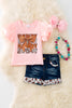 Howdy Howdy" Pink tee and denim shorts. OFG50843 AMY