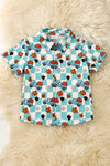 Blue Fall & checkered printed boys button up shirt. TPB60367 AMY