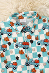 Blue Fall & checkered printed boys button up shirt. TPB60367 AMY