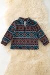 Teal & Brown Light fleece aztec printed pullover sweater. TPG60186 SOL