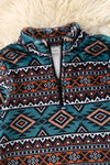 Teal & Brown Light fleece aztec printed pullover sweater. TPG60186 SOL