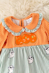 Orange gingham & stripe printed baby dress w/attached bloomers. RPG62348 JEAN