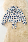 Girls Navy blue star printed girls long sleeve button up shirt. TPG60405 Sol