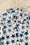 Girls Navy blue star printed girls long sleeve button up shirt. TPG60405 Sol