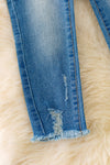 Girls denim pants with distressed hem. PNG40198 AMY