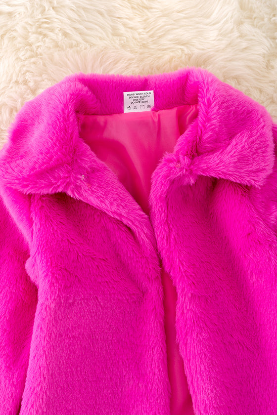 TPG40856 JEANN: Fuchsia fur cardigan.