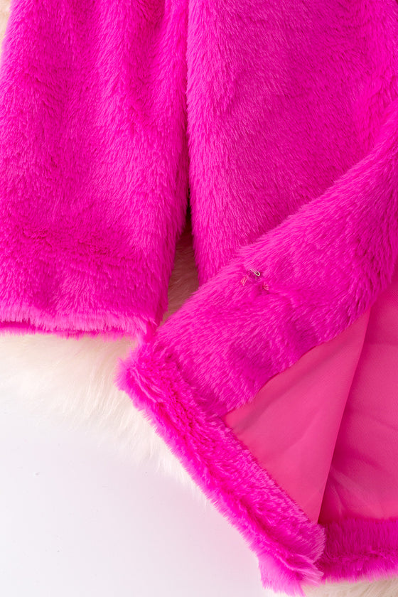 TPG40856 JEANN: Fuchsia fur cardigan.