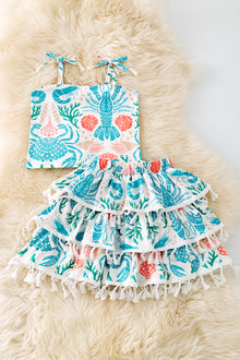  Aqua sweet sea printed girls 2 piece set. OFG50694 Jean