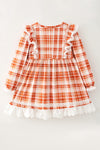 Burnt Orange plaid dress with lace detail. DRG63457 jean