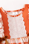 Burnt Orange plaid dress with lace detail. DRG63457 jean