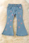 Embroidered coquette bow denim bells. PNG50816 JEANNE