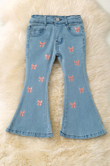  Embroidered coquette bow denim bells. PNG50816 JEANNE