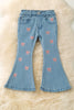 Embroidered coquette bow denim bells. PNG50816 JEANNE