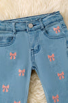 Embroidered coquette bow denim bells. PNG50816 JEANNE