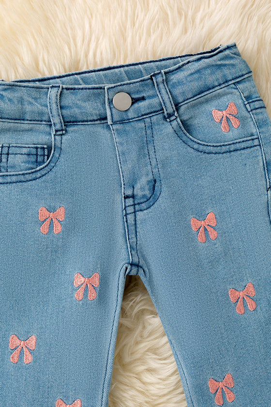 Embroidered coquette bow denim bells. PNG50816 JEANNE