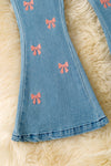 Embroidered coquette bow denim bells. PNG50816 JEANNE