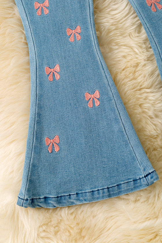 Embroidered coquette bow denim bells. PNG50816 JEANNE