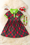 Plaid Christmas character dress. DRG56719 SOL
