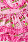 Pink cheetah christmas character printed girls 2 piece set. OFG61536 MON