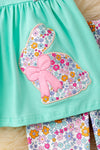 Mint tunic with Easter bunny applique & floral bottoms. OFG60125 SOL