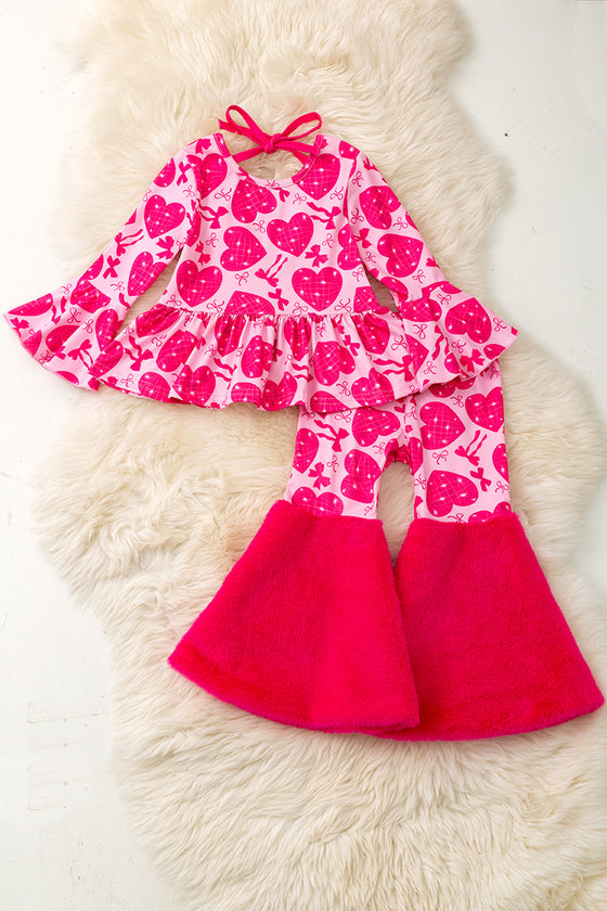 Valentines-Heart printed girls tunic with ruffle trim & bell bottoms. OFG60189 AMY❤️