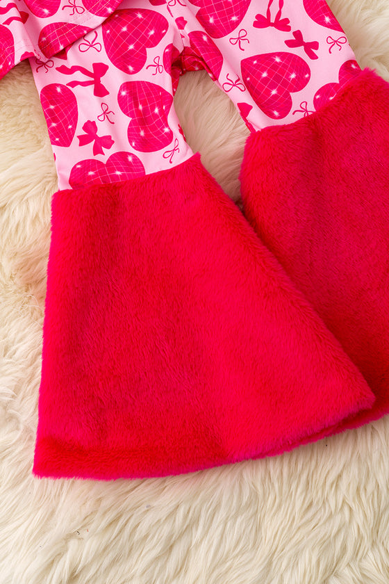 Valentines-Heart printed girls tunic with ruffle trim & bell bottoms. OFG60189 AMY❤️