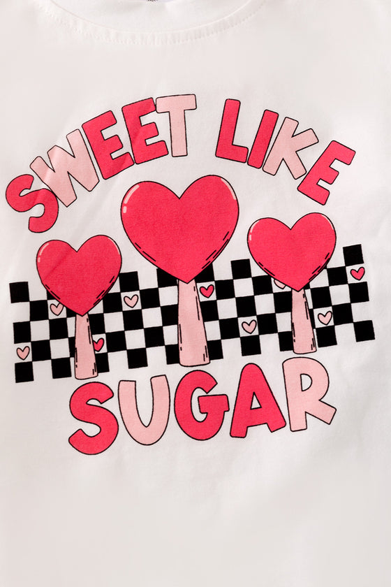 "Sweet like sugar" white sweatshirt & checkered bottoms. OFG50043AMY