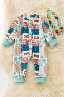  Button Up Good Vibes emoji printed baby romper. RPG51303 SOL