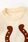 Horseshoe knit sweater w/ pink bow on sleeves. TPG60533 JEAN