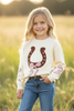 Horseshoe knit sweater w/ pink bow on sleeves. TPG60533 MON