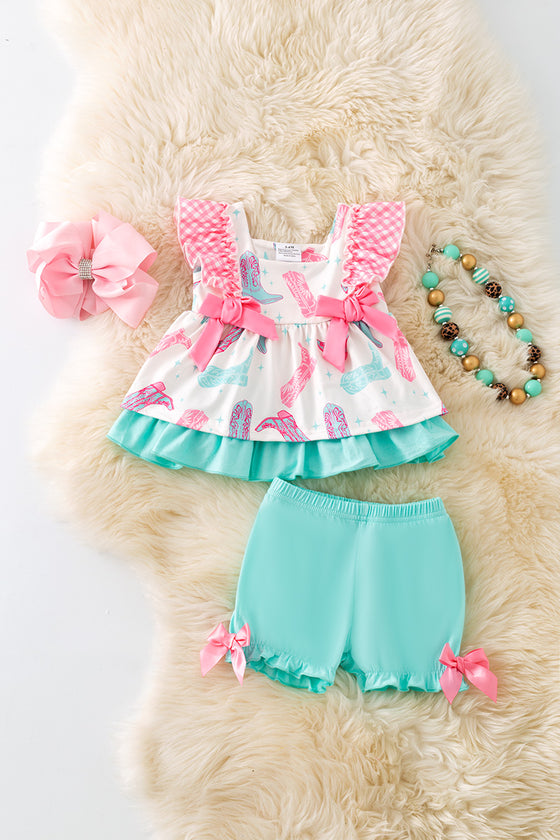 Cowgirl boot printed baby tunic and shorts. RPG52129 Jean