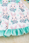 Mint Easter bunny dress w/ ruffle hem. DRG20134004 SOL
