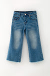 Straight cut denim pants w/ adjustable waistband & distressed hem. PNG60322 Jean