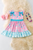 Turquoise and blue western printed girls dress with side bows. DRG52622 SOL