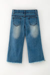 Straight cut denim pants w/ adjustable waistband & distressed hem. PNG60322 Jean