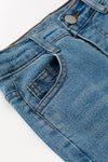 Straight cut denim pants w/ adjustable waistband & distressed hem. PNG60322 Jean