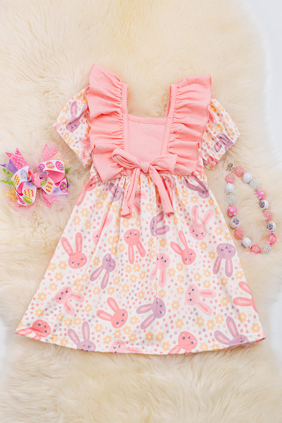 Multi-Color Easter bunny dress with ruffle detail. DRG20154005 Jeannette