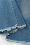 Straight cut denim pants w/ adjustable waistband & distressed hem. PNG60322 Jean