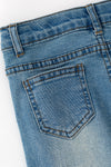 Straight cut denim pants w/ adjustable waistband & distressed hem. PNG60322 Jean