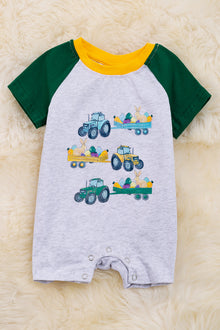 Easter construction zone" Gray romper w/green sleeves. RPB20144001 AMY