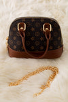 BROWN STAR PRINTED PURSE WITH PINK TRIM.  BBG50118