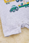 Easter construction zone" Gray romper w/green sleeves. RPB20144001 AMY